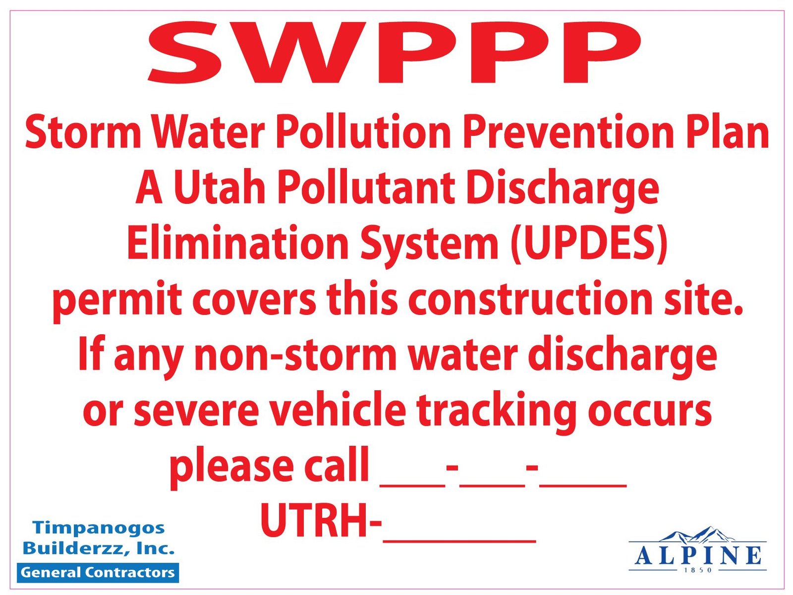 Residential SWPPP construction site sign